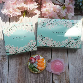 

New 2 size light blue pink flower design 10pcs Macaron Chocolate Paper Box wedding favor Birthday Party Gifts Packaging