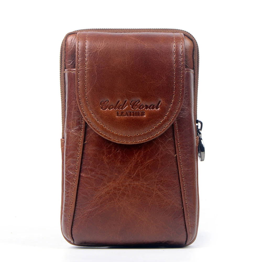 Ouro do Couro Bolsa da Cintura Pacote de Viagem dos Homens Presilhas de Cinto Malote do Telefone Coral Genuíno Fanny Bolsa Bolsas Carteira Móvel 209-l-livre Hip Bum