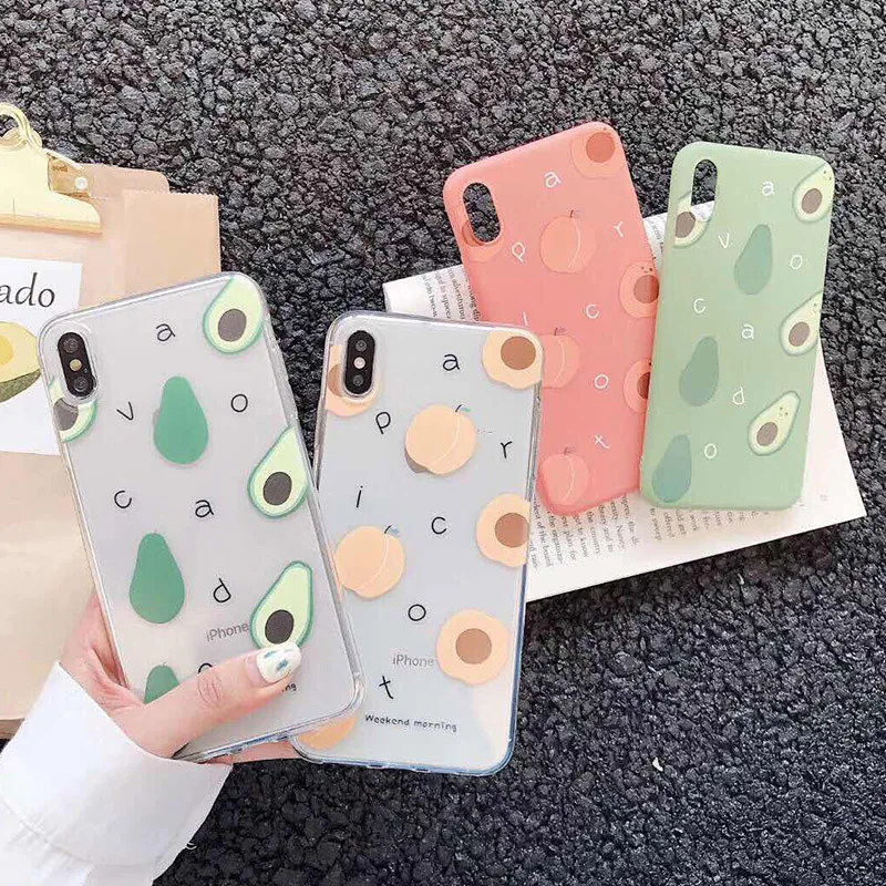 

Summer Fruit AvocadoTransparent Phone case For iphone XS Max XR XS 6 6s 7 8 Plus Soft TPU Letter Cover Case For iphone XS X