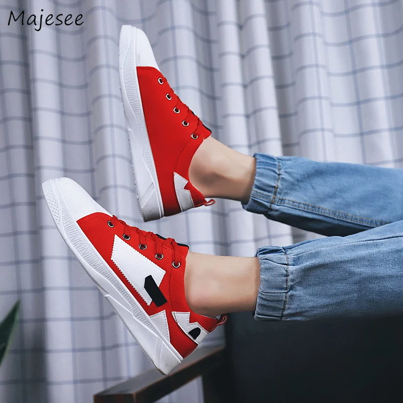 

Men's Vulcanize Shoes Canvas Mixed Colors Lace-up Daily Students Men Simple Fashion Non-slip Trendy High Quality Deodorant Chic