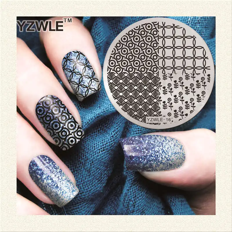 

YZWLE 1 Sheet Stamping Nail Art Image Plate, 5.6cm Stainless Steel Template Polish Manicure Stencil Tools (YZWLE-16)