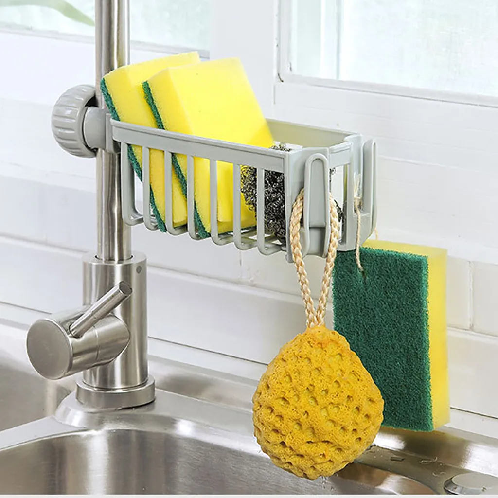 

Convenience Kitchen Sink Faucet Caddy Bath Racks Hanging Organizer Sink Draining Soap Sponge Towel Holder Pocket Storage Baskets