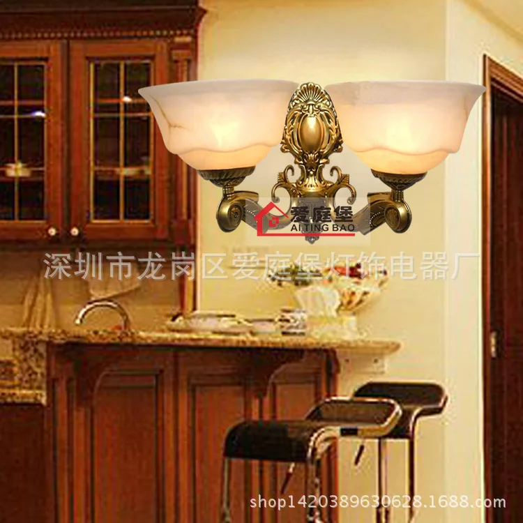 

European-style garden bedroom bedside lamp retro living room wall lamp American Iron antique bronze mirror double bathroom light
