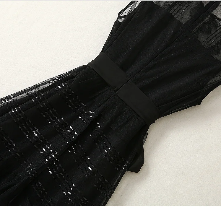 Цянь Хан Цзы новейшее летнее дизайнерское подиумное Макси платье женское без рукавов расшитое блестками кружево ретро черные вечерние длинное платье