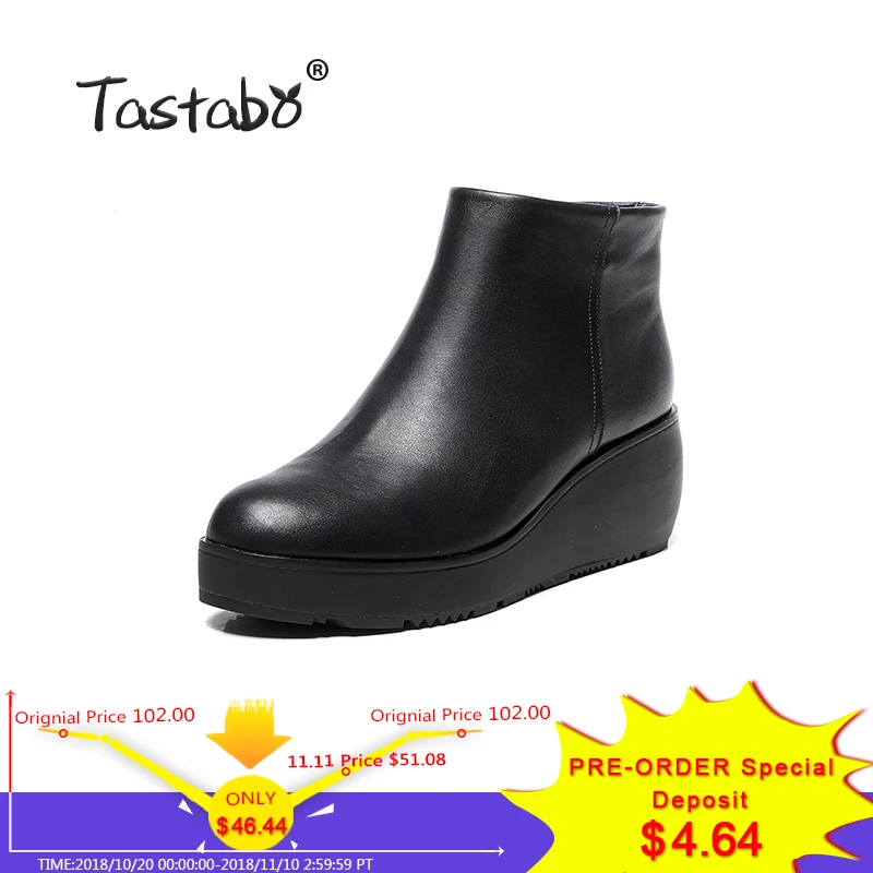 

Tastabo Platform Boots Women Handmade Genuine Leather Ankle Boots Ladies Shoes Soft Black Martin Wedges Shoes for Women