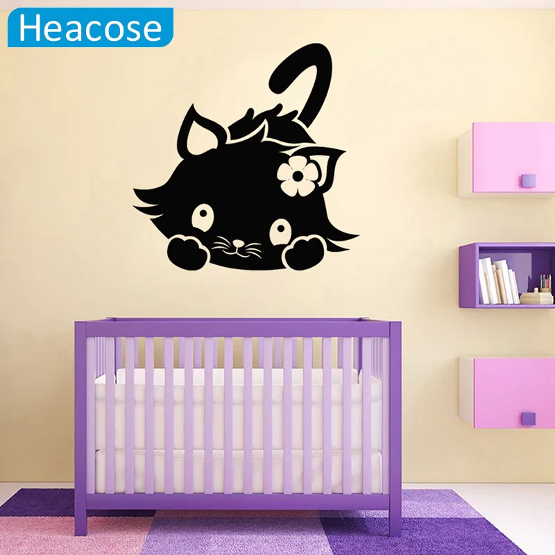 DIY cute cat wall sticker for kids room bedroom art wallpaper-in Wall ...