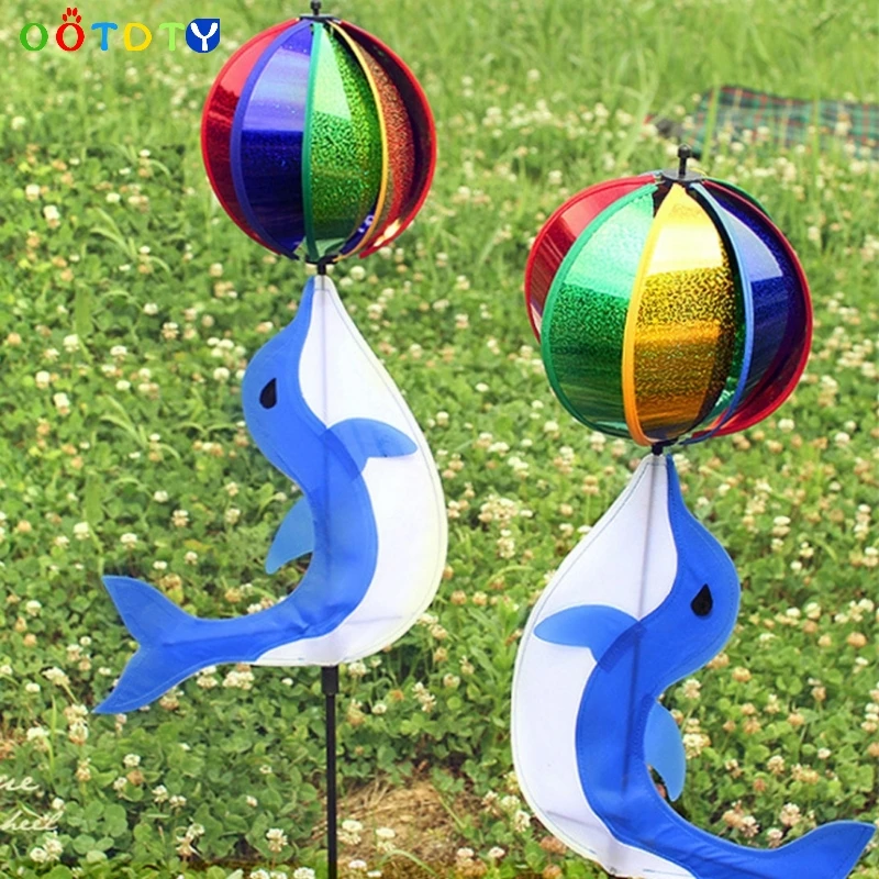 

Rainbow Wind Spinner Colorful Windmill Cute Cartoon Animal Dolphin Winnower Kids Toy