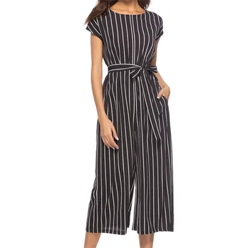 

Plus Size Rompers Womens 2018 Casual Sexy Fashion Striped Chifon Summer OL Vintage Jumpsuit