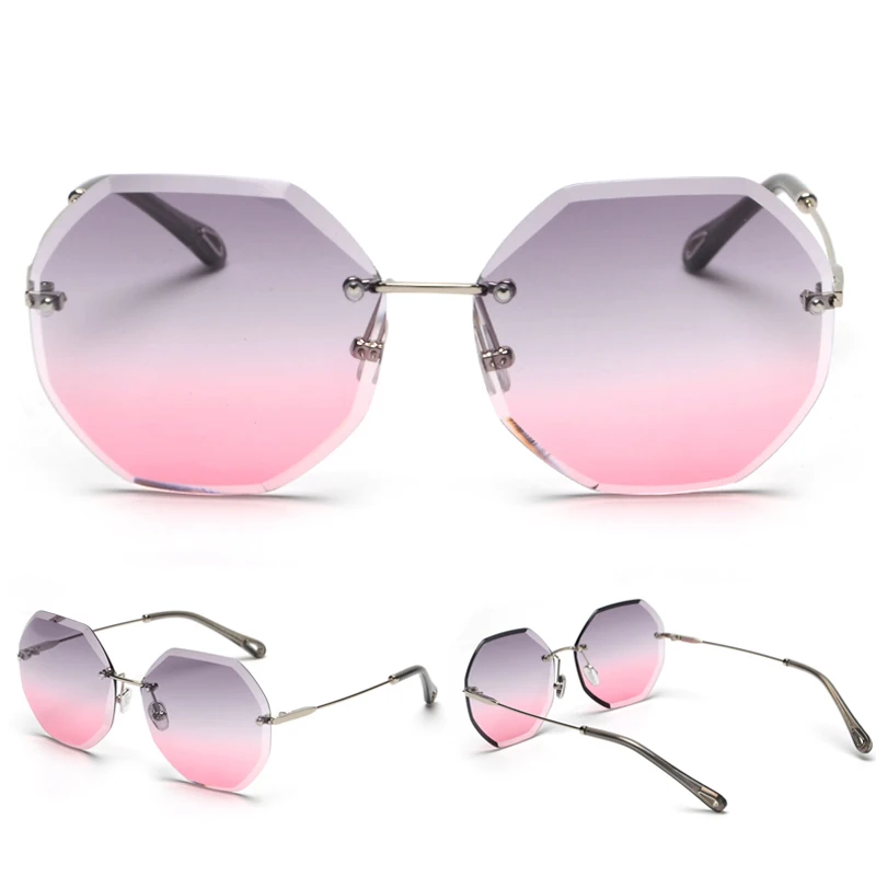 Peekaboo Восьмиугольные солнцезащитные очки женщин бескаркасных 2019 Летний стиль коричневый без оправы Солнцезащитные очки для женщин