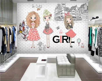 

beibehang Photo custom mural wallpaper new urban fashion girl tooling sofa clothing store background decorative painting
