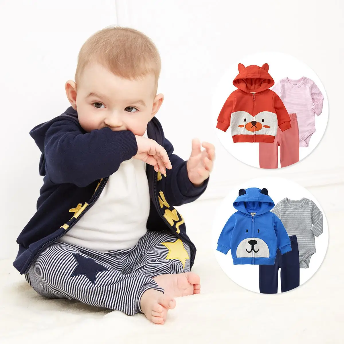 2023 Korean Newborn Baby Boy And Girl Clothes Bodysuit Baby Threepiece