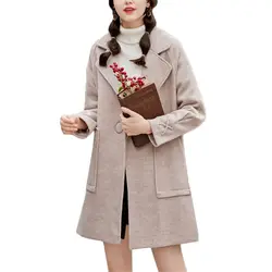 Новое Женское длинное шерстяное пальто на осень-зиму высокого качества Женское свободное корейское пальто Manteau Femme Hiver шерстяное пальто XS