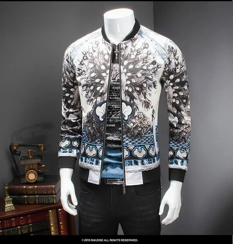 Роскошный большой Peacoat принт весенняя куртка Дизайнерский Модный узор Мужская одежда Бизнес Повседневная Клубная одежда для мужчин Casaca Hombre 5xl