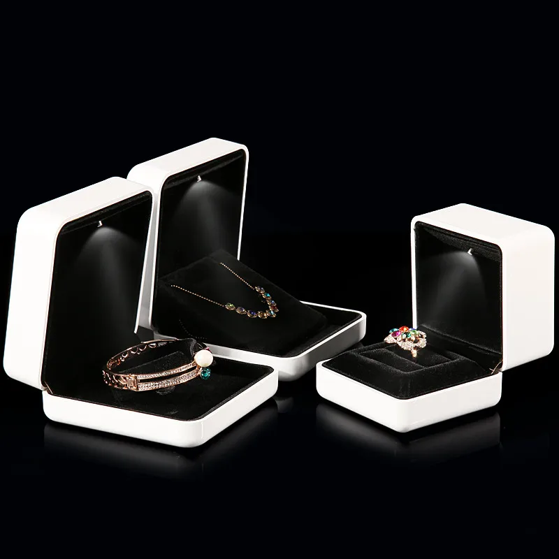 

New Style White Rubber Painint LED Jewelry Box Ring Box Bracelet Pendant Box Jewellery Box