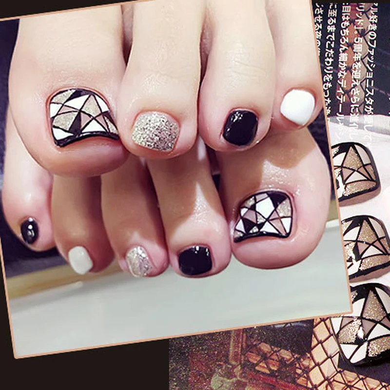 false toe nail tips full enfold acrylic decor fake oval toe art toe art design