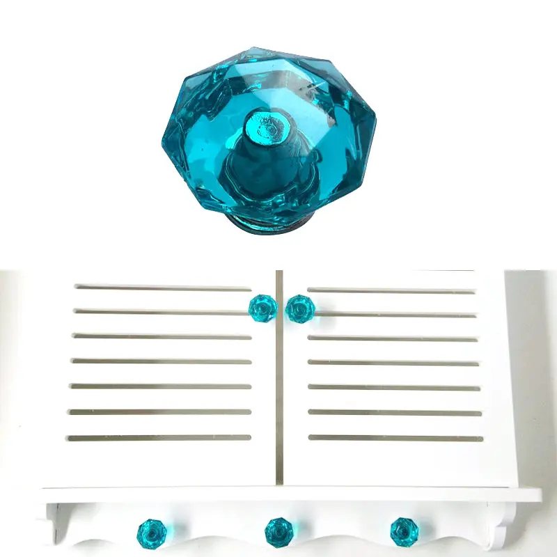 10Pcs Blue Crystal Diamond shaped Door Knobs for Jewelry Cosmetic Box Drawer Cabinet Kitchen Handle with Screws | Обустройство дома