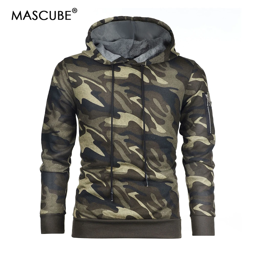 Discount MASCUBE 2019 Spring New Men Hoodies Sweatshirt Fashion Camouflage Military Tracksuit Casual Male Hooded Pullover