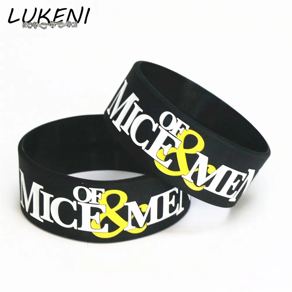 

LUKENI Fashion 1PC Black Color OF MICE AND MEN Silicone Wide Debossed Wristband Bracelet Music Band Bangles for Fans Gift SH089