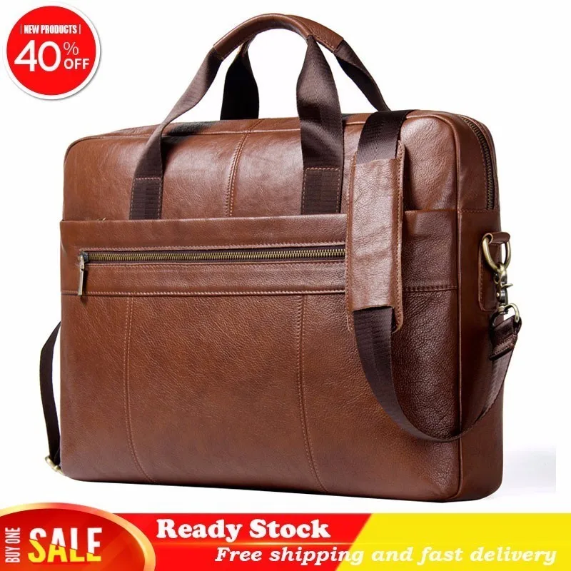 

Luxury brand Leather Single Shoulder Package Oblique Satchel Head Layer Cowhide 15 Inch Computer Man Business Affairs Briefcase