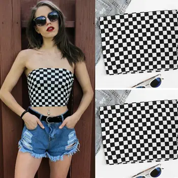 

New Women Ladies Fashion Casual Summer Tank Top Off Shoulder Plaid Print Tank Top Vest Camisole Party Clubwear