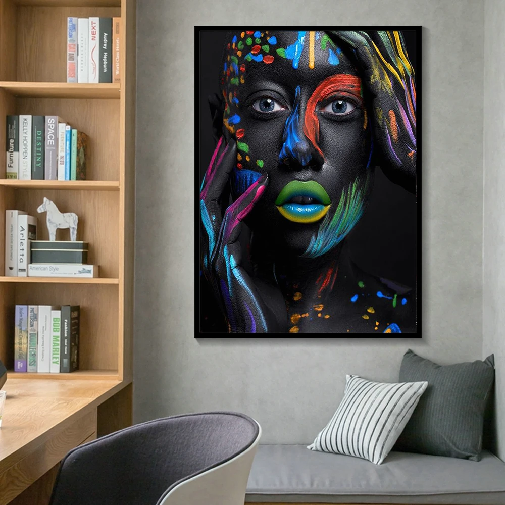 

Black and white Creative Face Makeup Fantasy Watercolor Poster and Pint Canvas Paintings Beautiful Lady Wall Art Home Decor