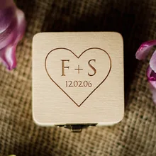 Новое прибытие пары свадьбы Вечерние персонализированные квадратные коробки Деревянный обручальное кольцо на заказ имя вечерние кольца держатель поставки