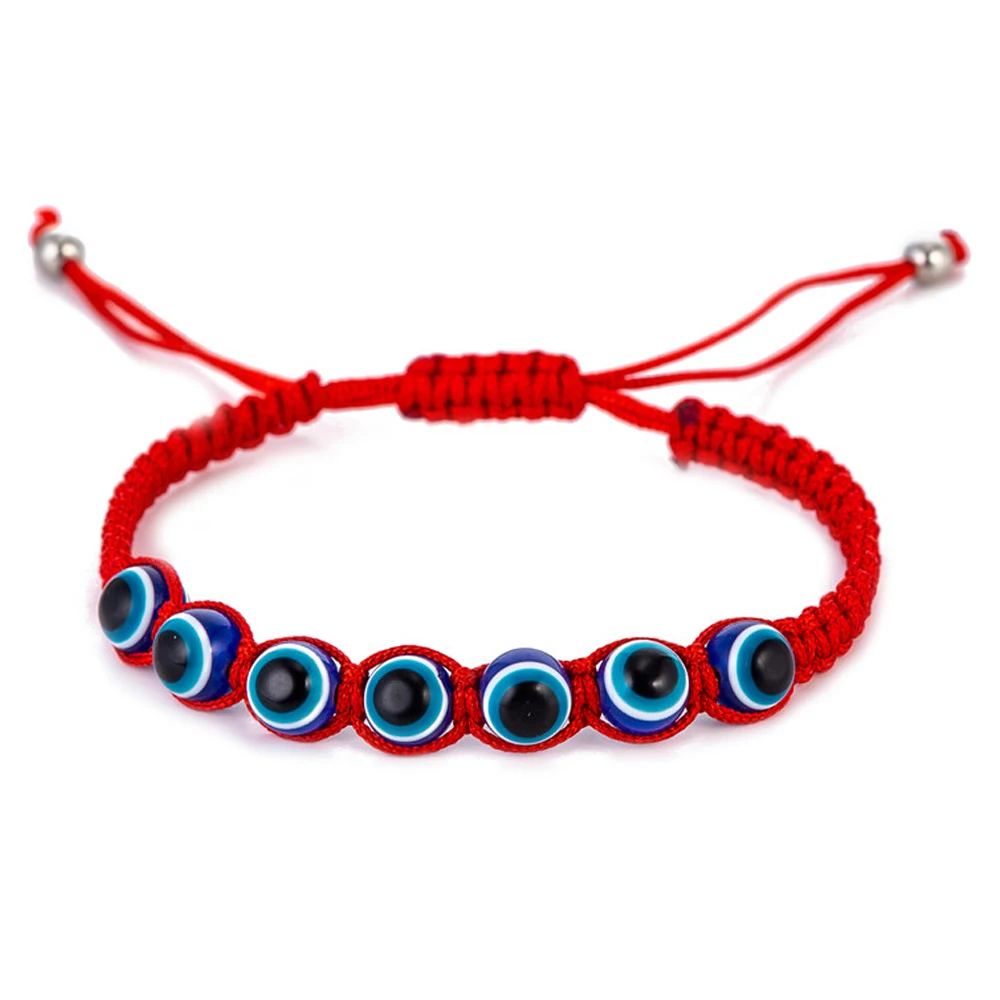 

Macrame Braid 7 Turkish Eyes Charm Bracelets for Protection Kabbalah Adjustable Hand-woven Red Cord Thread Amulet Baby