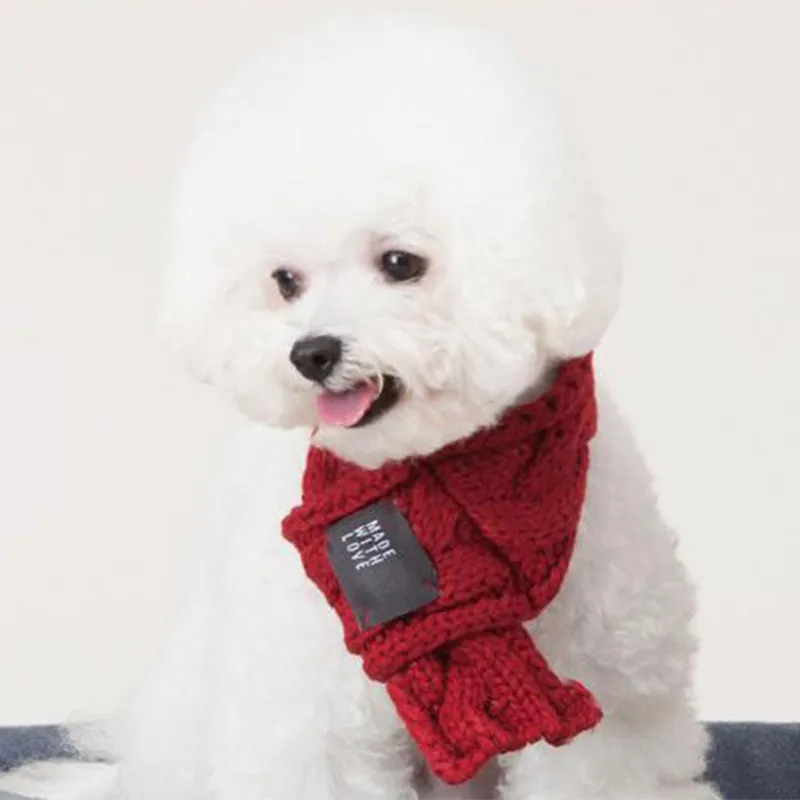 Warm Dog Scarf Winter Christmas Scarf for Small Medium Dogs Puppy Bow