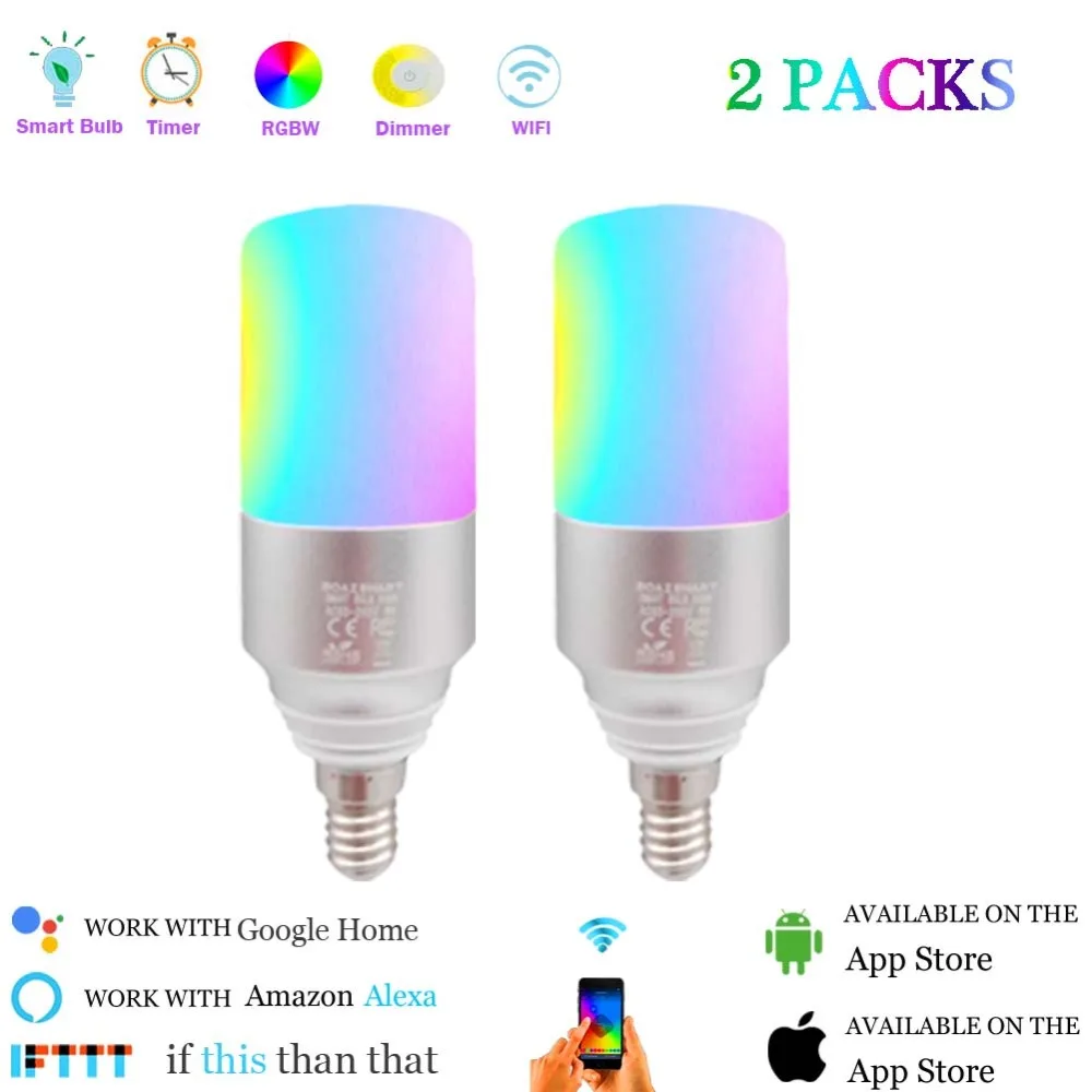 

E14 RGB 5W Smart Wifi Candle Bulb Voice Control Led Smart Bulb,Compatible with Amazon Alexa and Google Home Assistant (3pcs)