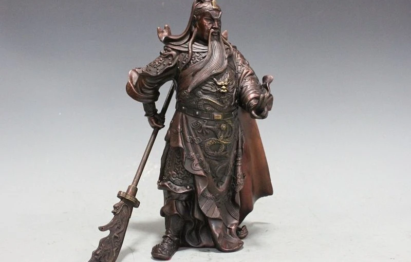China Red Bronze Copper Dragon warrior God Guan Gong Yu Buddha Statue | Дом и сад
