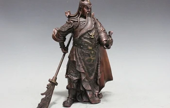 

China Red Bronze Copper Dragon warrior God Guan Gong Guan Yu Buddha Statue