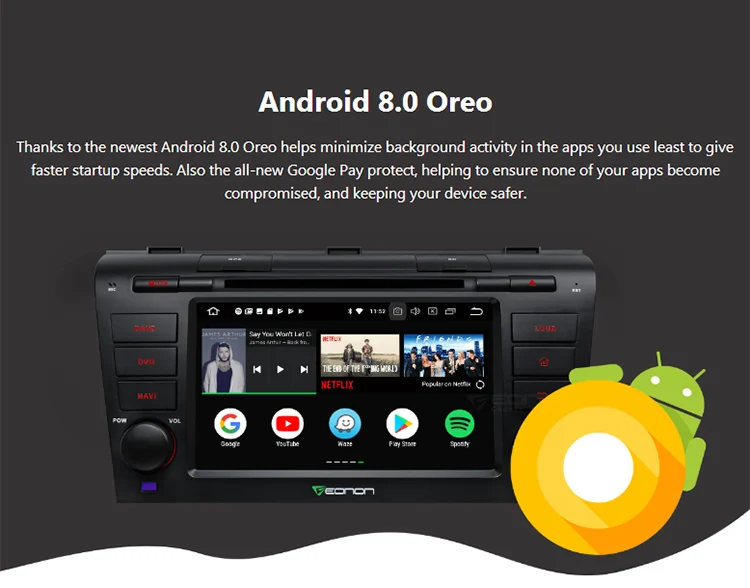 Excellent 7" Octa-Core Android 8.0 Car DVD Multimedia Navigation GPS Radio for Mazda 3 2004 2005 2006 2007 2008 2009 with Split Screen 2