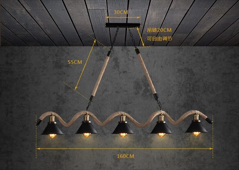 E27 * 5 пеньковая веревка промышленных Винтаж Открытый Подвесные Светильники Американский Лофт Стиль Эдисон подвесной светильник