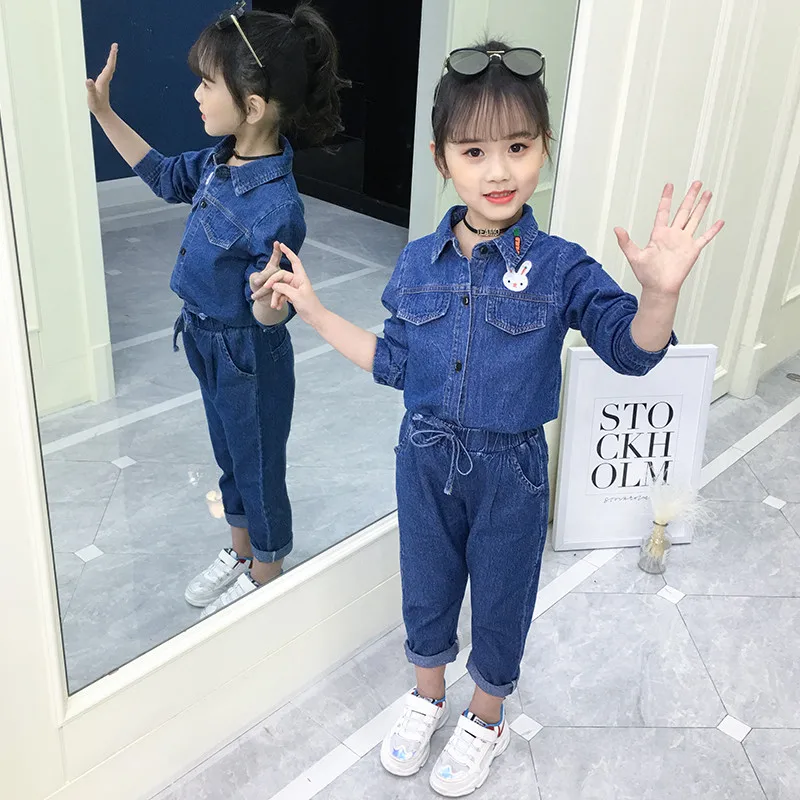 

JMFFY Children Clothing 2019 Spring Toddler Girls Clothes Set Outfits Kids Clothes Tracksuit Suits For Girls Clothing Denim 4-15