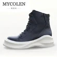 MYCOLEN/Новинка года, зимняя повседневная мужская обувь на шнуровке и молнии, кожаная обувь на плоской подошве с высоким берцем, черные ботинки, Botas De Lluvia