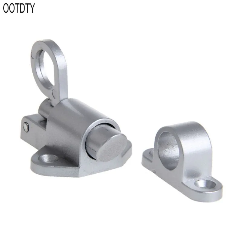 

OOTDTY Window Gate Security Pull Ring Spring Bounce Door Bolt Aluminum Latch Lock Grey