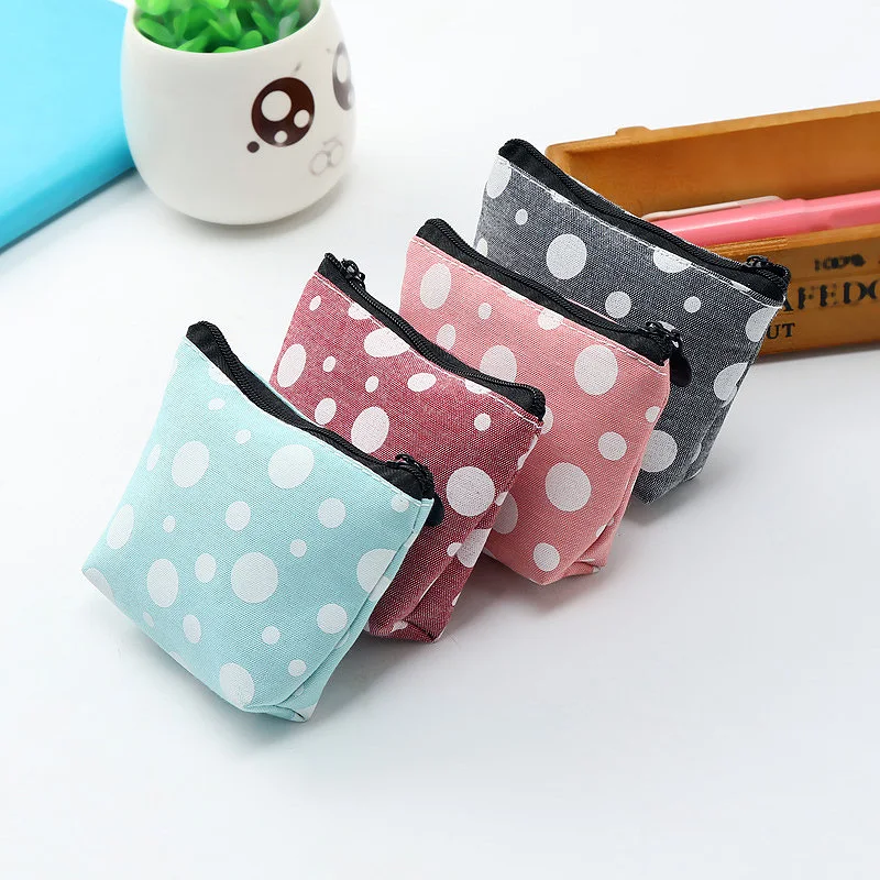 

Sale Cute Korean Dot Canvas Zipper Students Makeup Bag Lipstick Simple Women Cosmetic Pouchs For Travel
