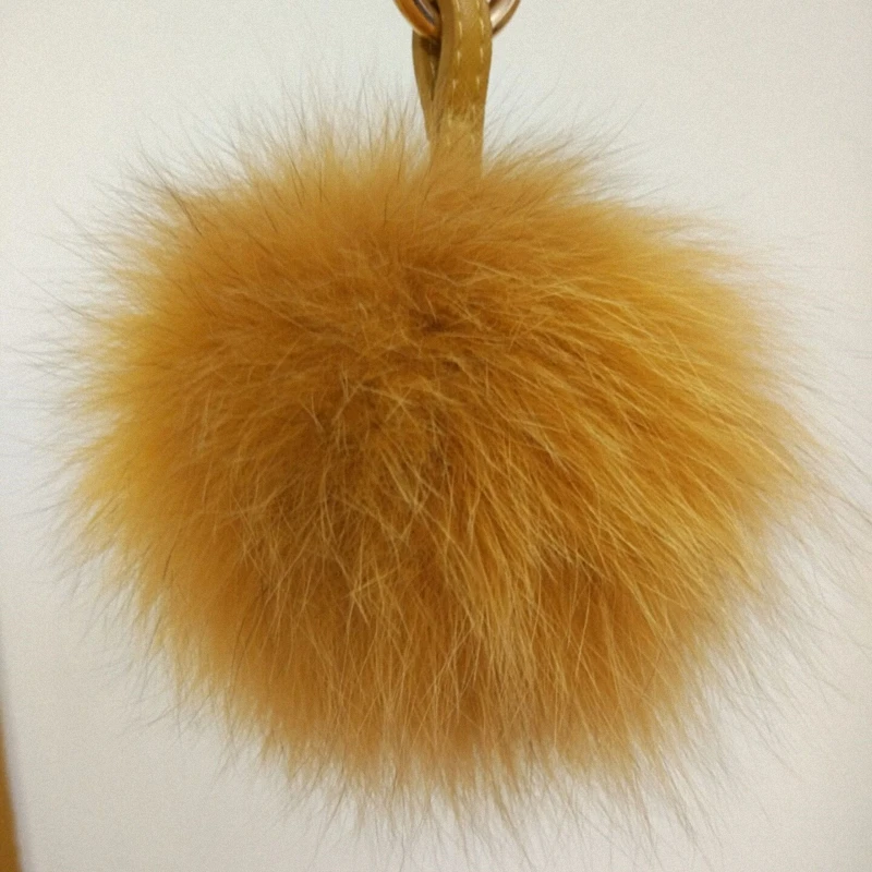 

13-15cm Luxury Fluffy Real Fox Fur Ball Pom Pom Plush Size Genuine Fur KeyChain Metal Ring Pendant Bag Charm TKK010-brown
