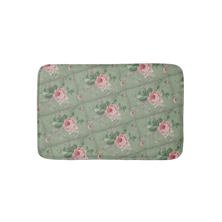 Elegant Pink Rose Flower Bathroom Mat Floral Kitchen Carpet Anti Slip