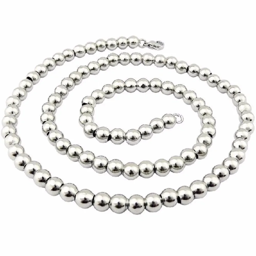 

4/6/8/10mm Wide Silver Color Smooth Round Ball Beads Men's Women's 7-40 Inches Necklace Or Bracelet Stainless Steel Jewelry