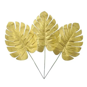 

20pcs Artificial Golden Leaves Palm Fronds Tropical For Wedding Party Decoration Artificial Medium Turtle Leaf Flower