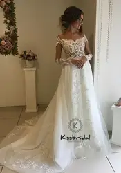 Vestido de noiva Элегантные линии аппликация свадебные платья 2019 с длинным рукавом Тюль свадебное платье развертки Поезд