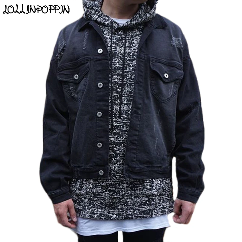 mens black denim jacket ripped