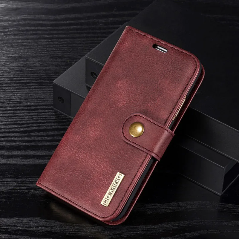 DG Ming флип-чехол, роскошный чехол-кошелек из натуральной кожи для Iphone 8/X, Магнитный чехол 2 в 1, Coque Fundas - Цвет: Rose Red