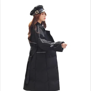 

Women Winter Parkas 2018 Medium-Long Down Cotton Jacket With Sashes Female Turn-Down Collar Button Winter Coat Warm Mujer CQ2804