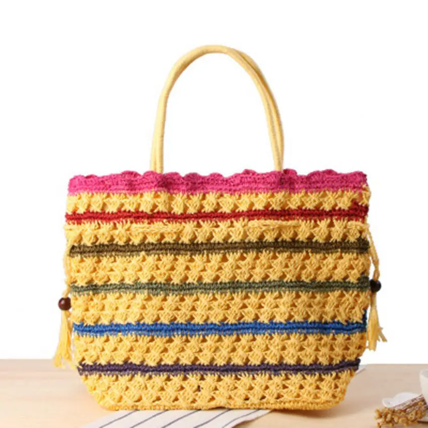 

Ethnic wind pumping with straw bag large-capacity shoulder woven bag women's travel vacation beach leisure bag