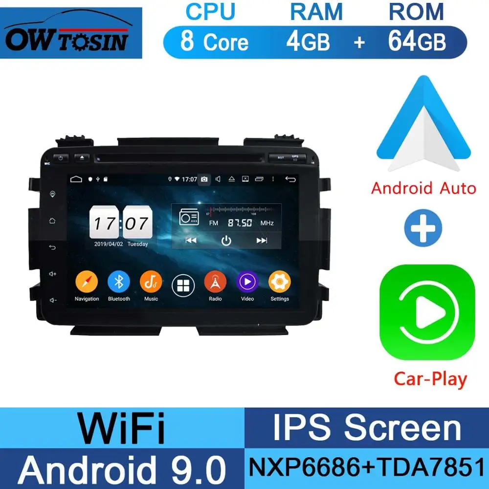 " ips 1920*1080 8Core 4G+ 64G Android 9,0 Автомобильный DVD плеер для Honda Vezel HR-V вариабельности сердечного ритма XR-V DSP радио gps - Цвет: 64G CarPlay Android