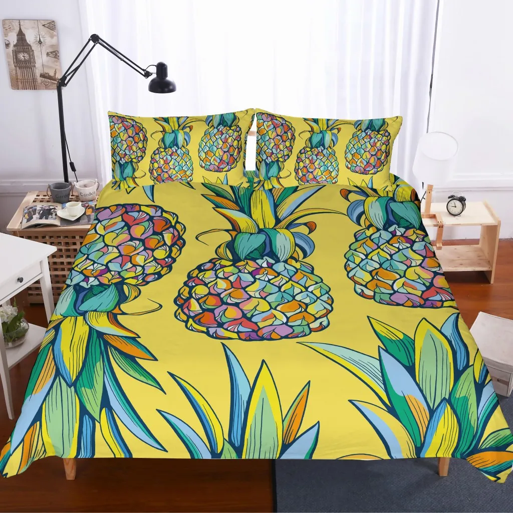 

3D Printing Pineapple Bedding Set Queen King Size QH21 Comforter Duvet Cover Pillowcase 2019 New Design Twin Full Size Bed Sets