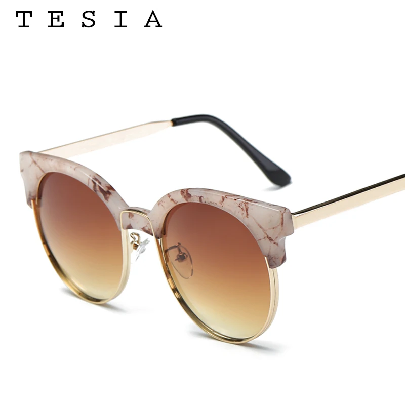 

2017 Sunglasses Women Famous Brand Sunglasses Design Wood&Marble Pattern Ladies Goggles Round Metal Frame Anti UV400 T1540