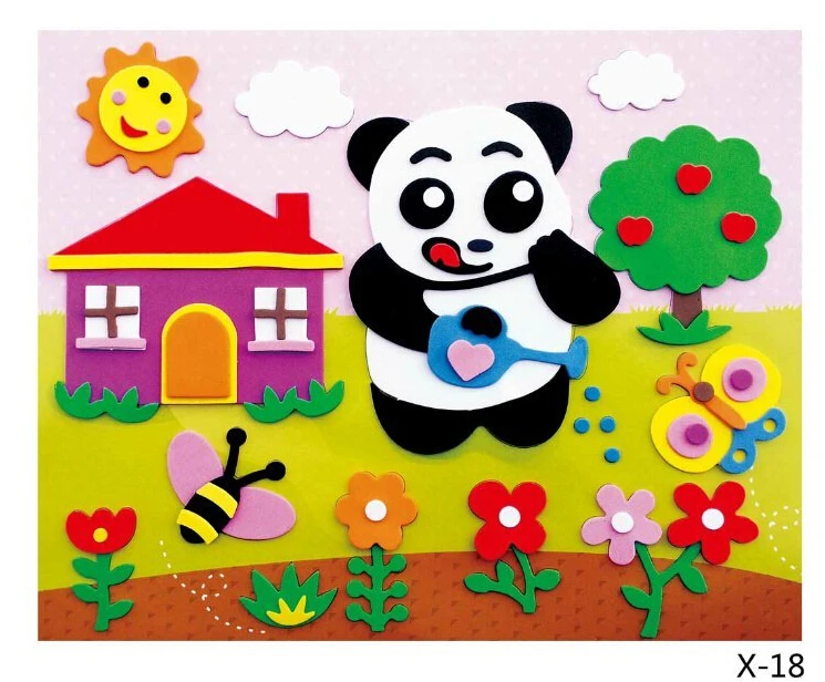 Happyxuan 20 designs/lot 21*26cm Large Eva Foam Sticker Craft Series X Cartoon Animal Educational Puzzles Kits Kindergarten Kids